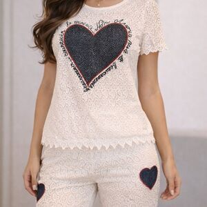 Eyelet Embellished Top & Ankle Pant Set